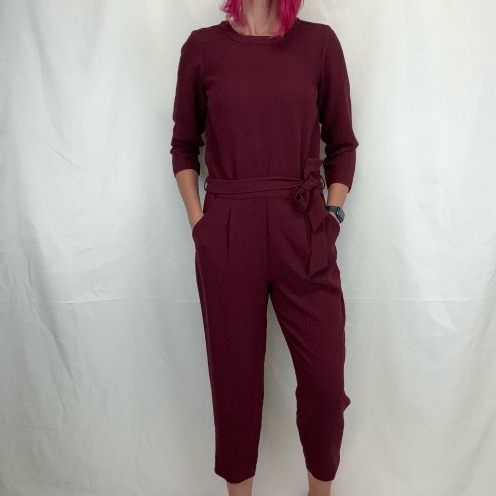 Madewell Burgundy Cropped Jumpsuit Tie Waist Workwear Women’s 6